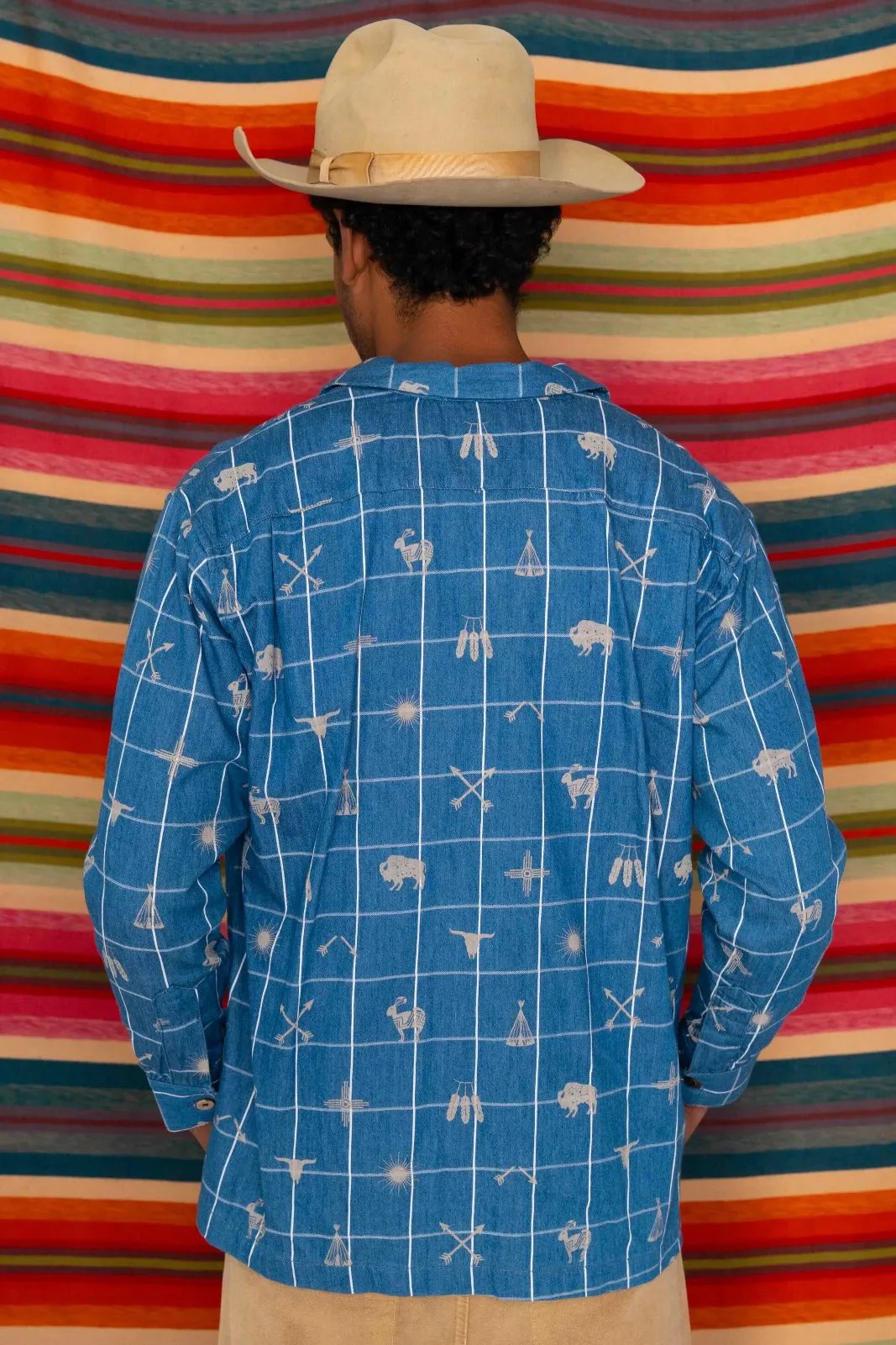 Bowling Long Sleeves Plaid Indigo Southwest Printed