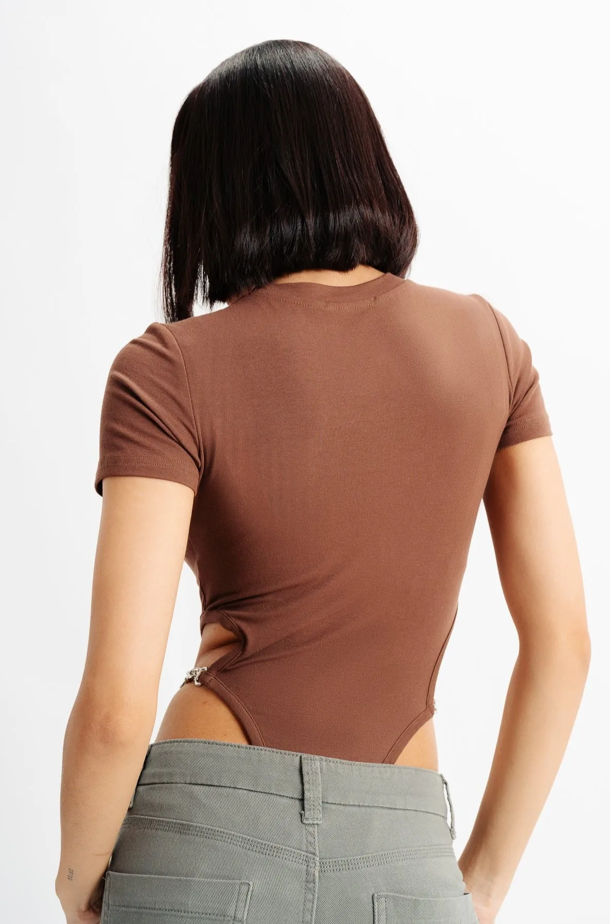 Brown Bodysuit Knit Top