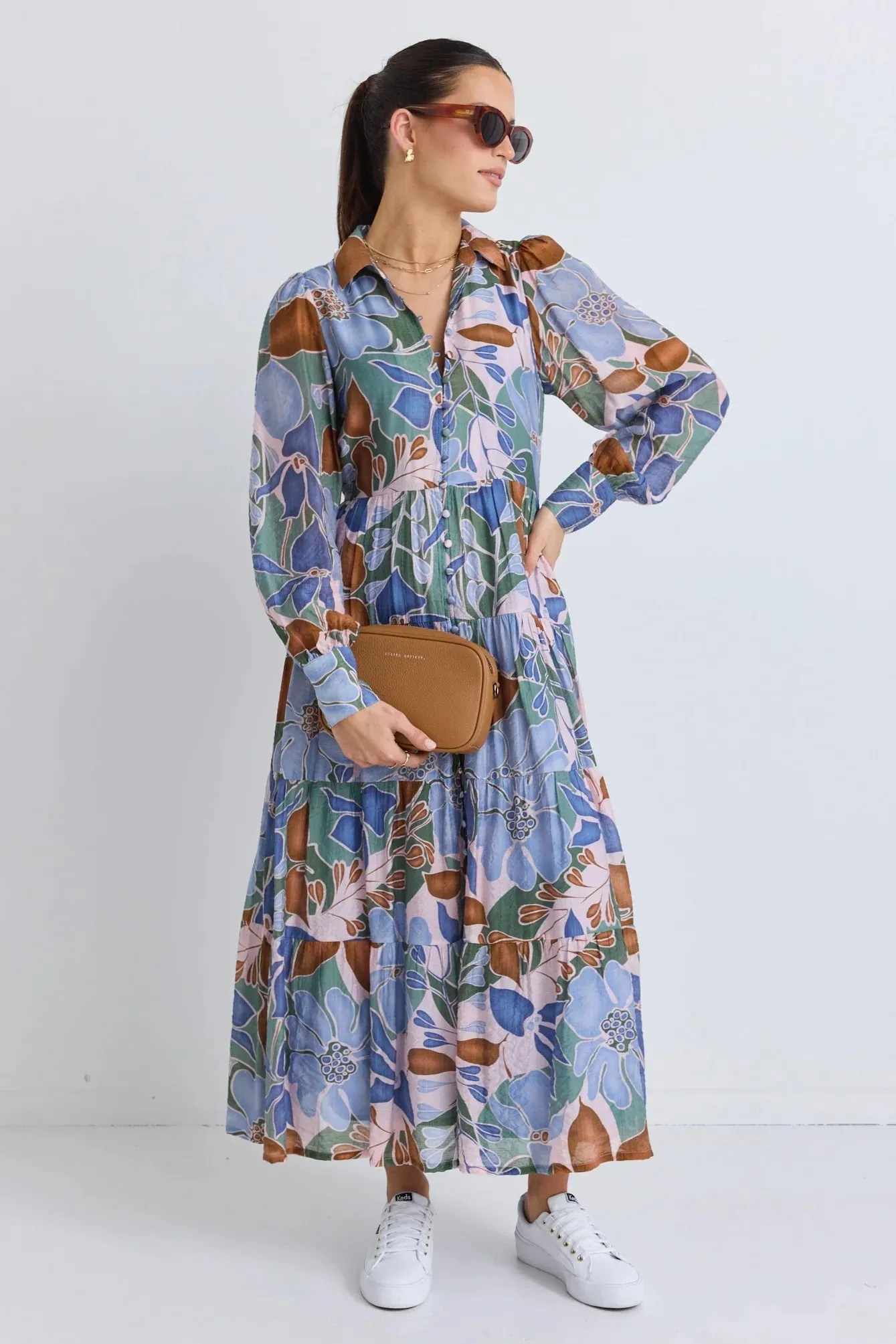 By Rosa Adair Khaki Floral Dress