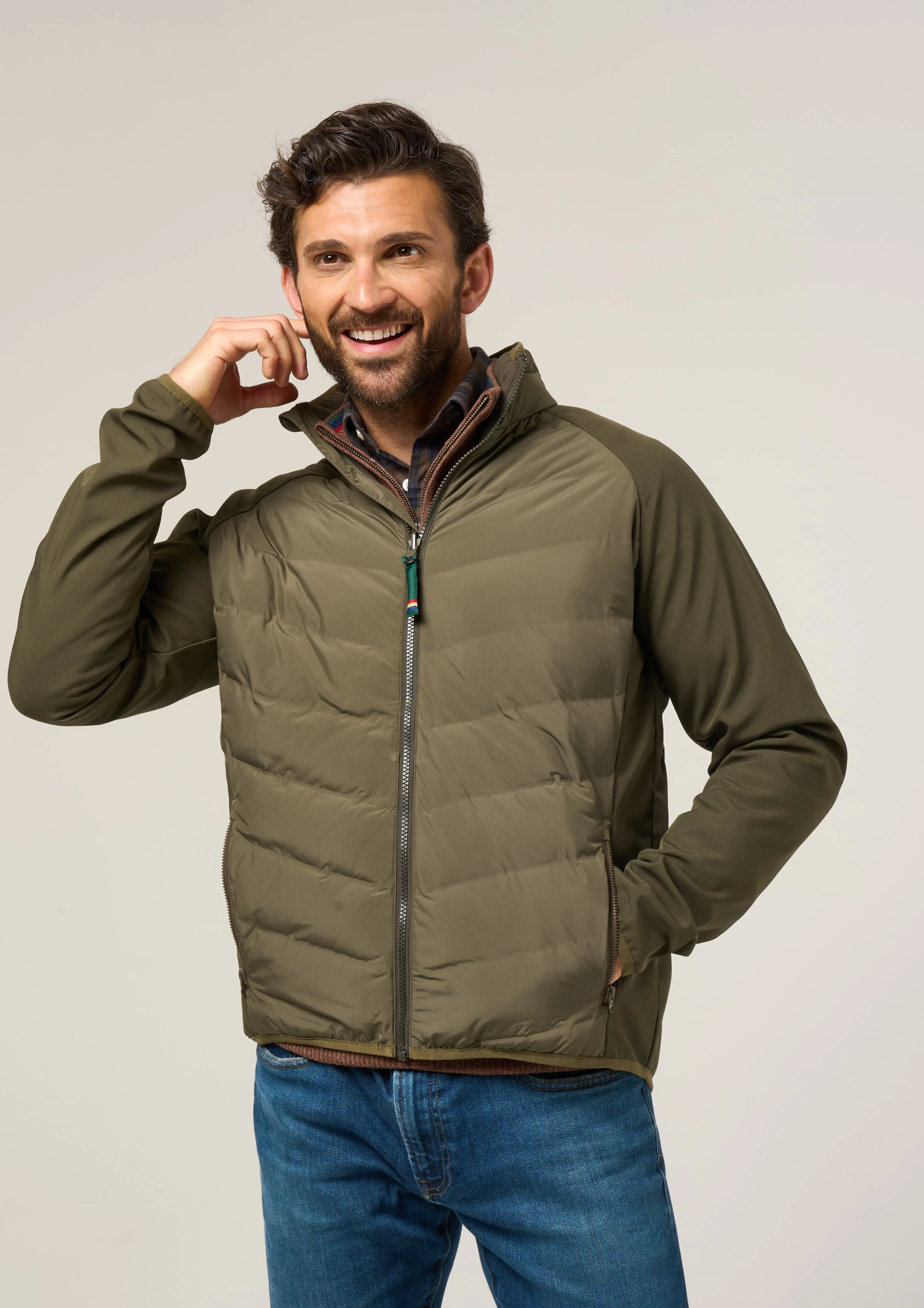 Calsall Men's Hybrid Jacket In Olive - Regular Fit