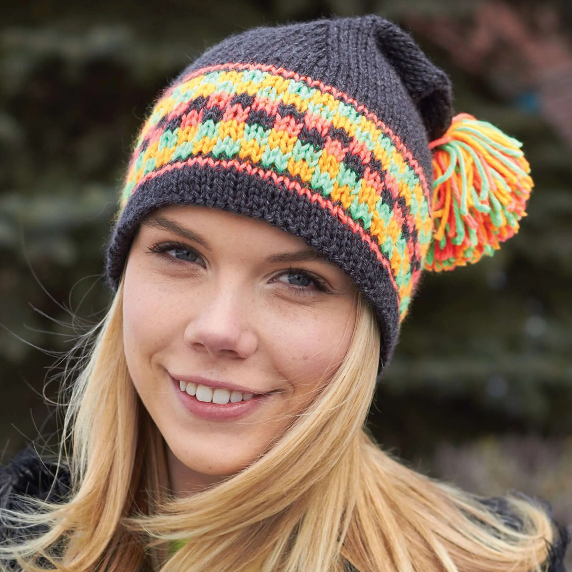 Caron Knit Checkered Hat