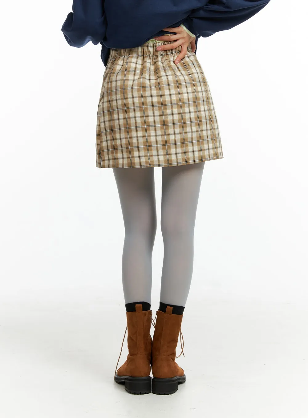 Checkered Buckle Mini Skirt OF415