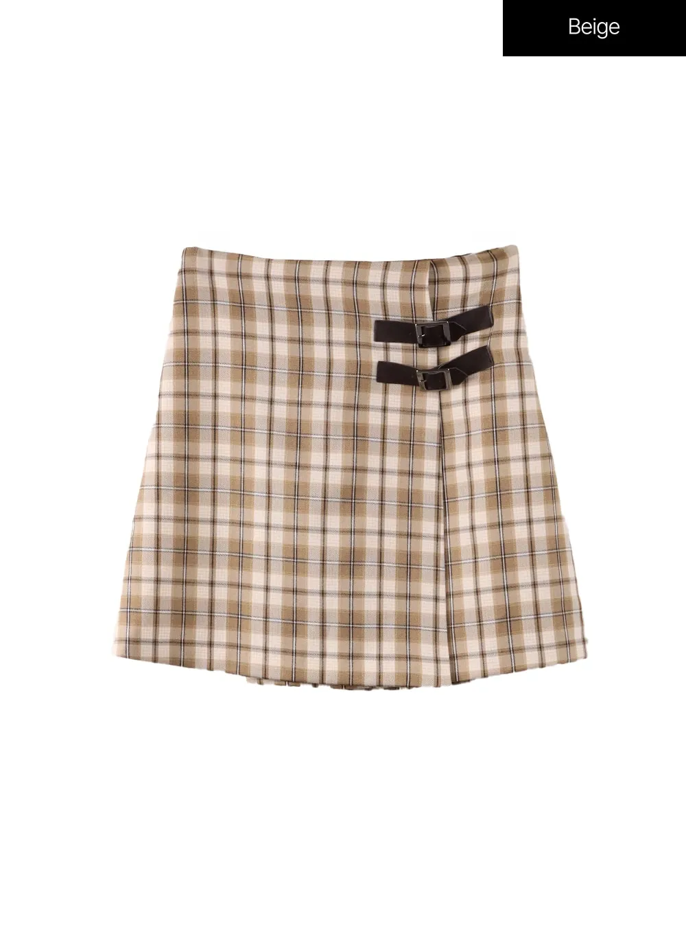 Checkered Buckle Mini Skirt OF415