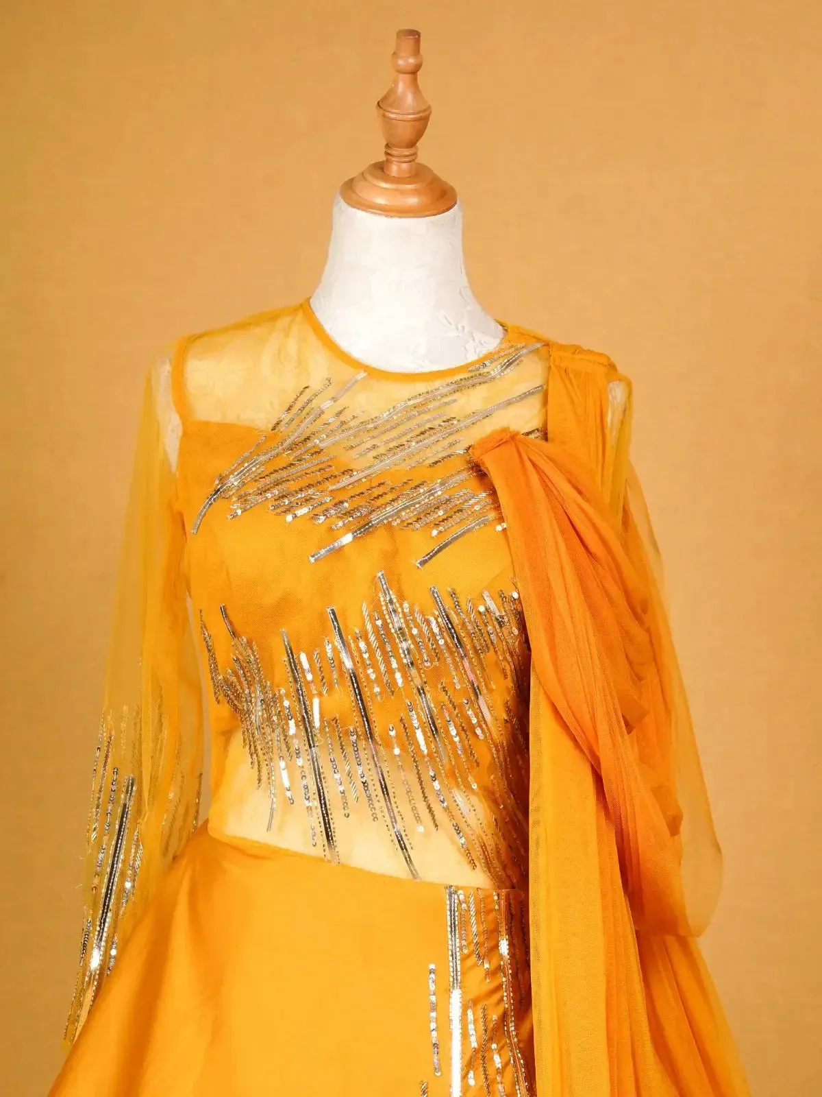 Chrome Yellow Gown Enhanced with Sequins