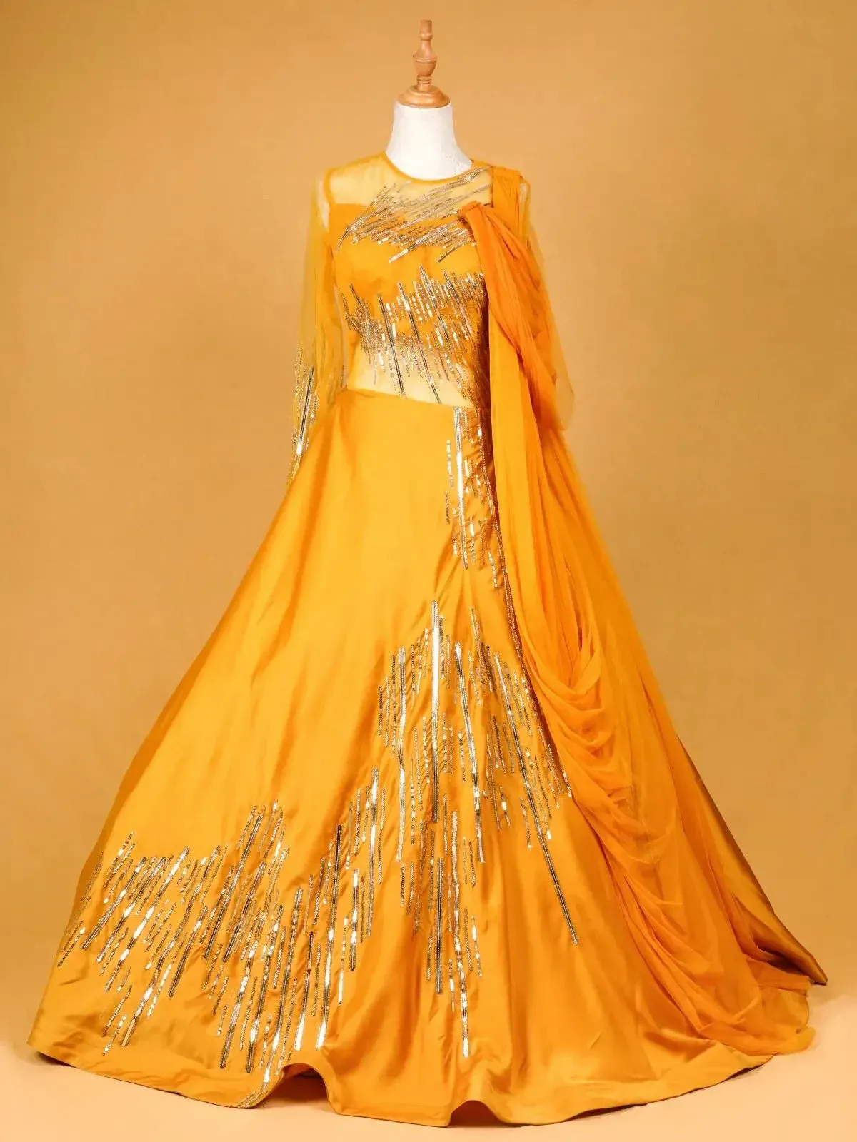 Chrome Yellow Gown Enhanced with Sequins