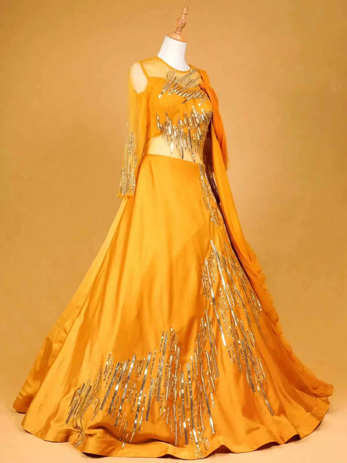 Chrome Yellow Gown Enhanced with Sequins