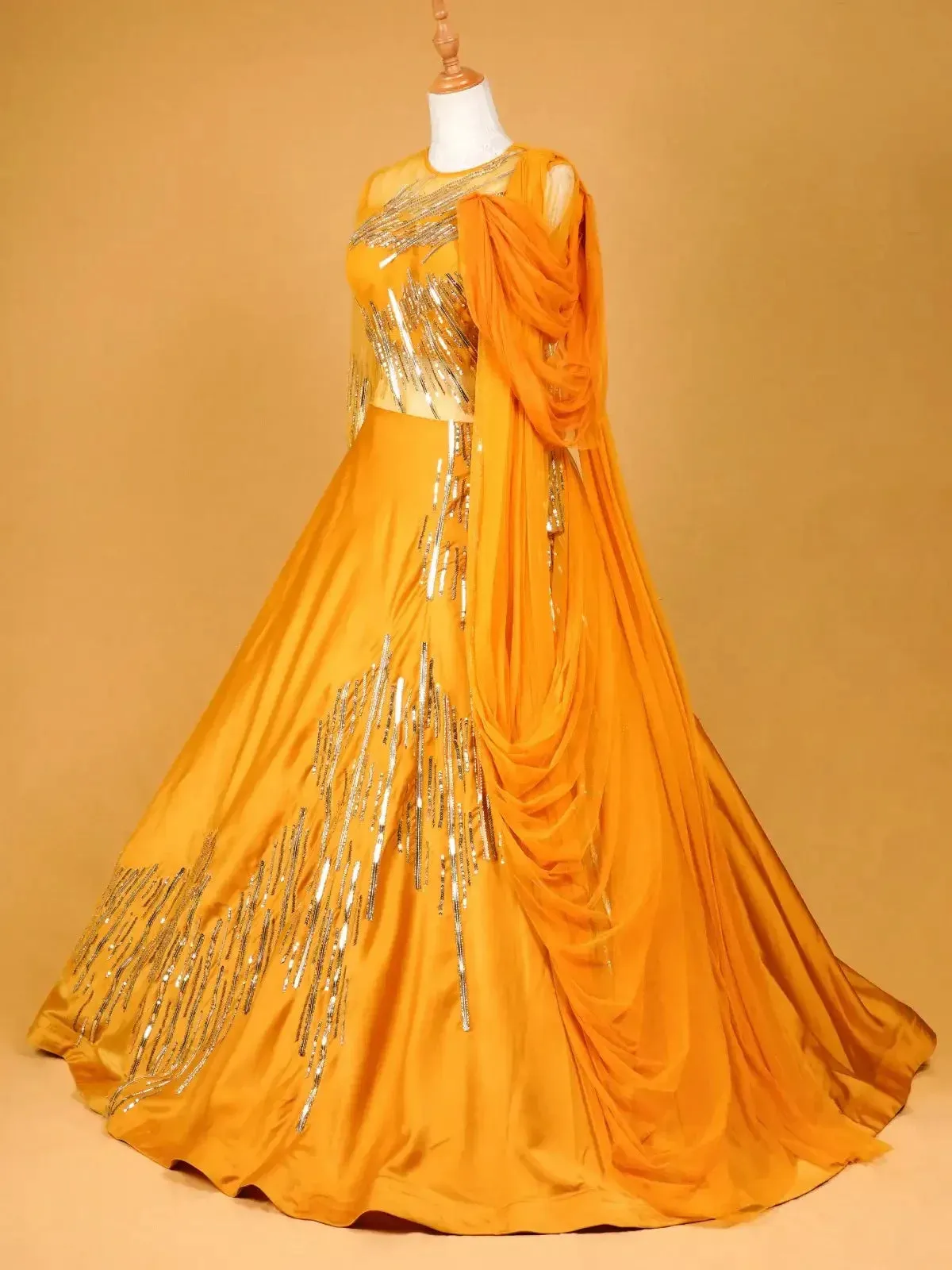 Chrome Yellow Gown Enhanced with Sequins