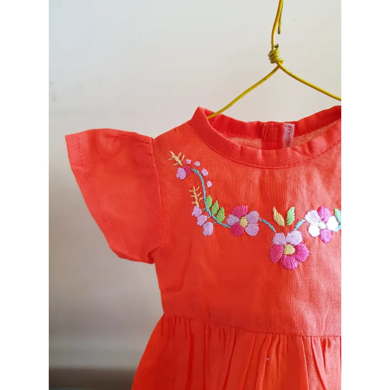 Coco & Ginger Dolls Joni Dress - Hand Embroidery Paprika