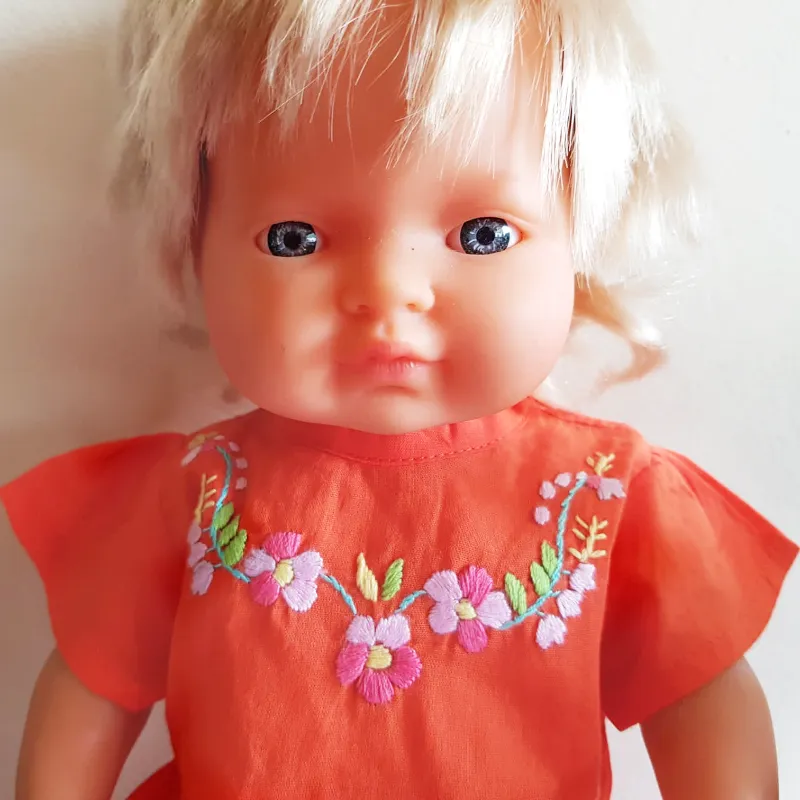 Coco & Ginger Dolls Joni Dress - Hand Embroidery Paprika