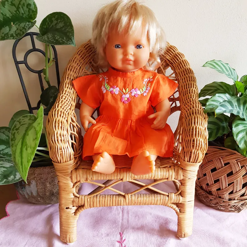 Coco & Ginger Dolls Joni Dress - Hand Embroidery Paprika