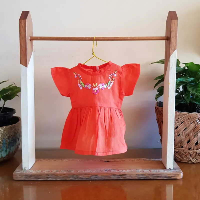 Coco & Ginger Dolls Joni Dress - Hand Embroidery Paprika