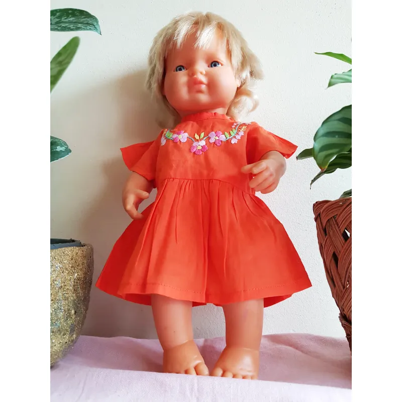 Coco & Ginger Dolls Joni Dress - Hand Embroidery Paprika