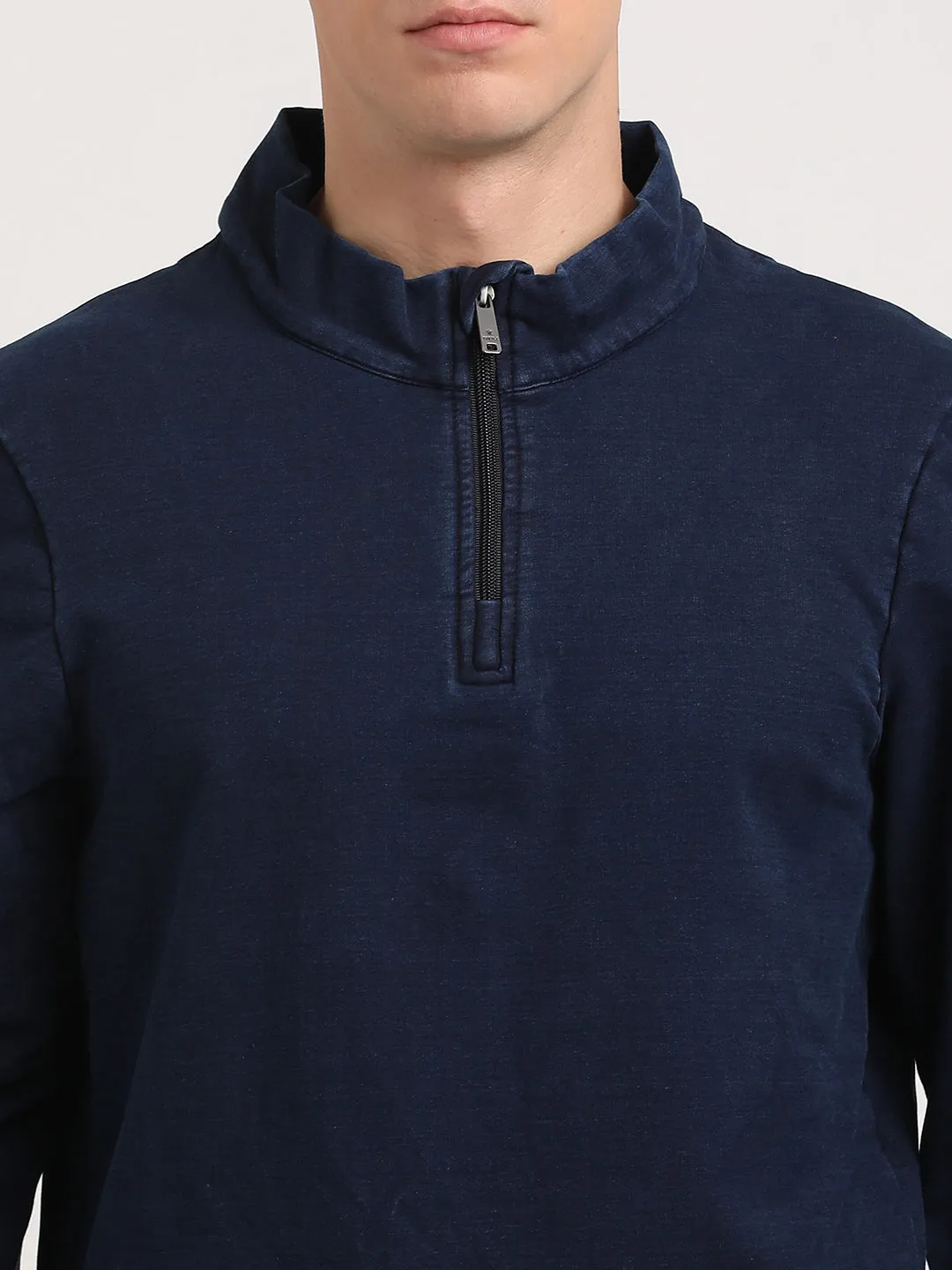 Cotton Tencel Navy Printed Regular Fit Full Sleeve Casual Sweatshirt