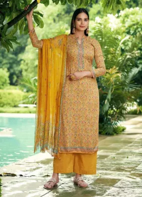 Cotton Unstitched Yellow Salwar Suit Dress Material for Women