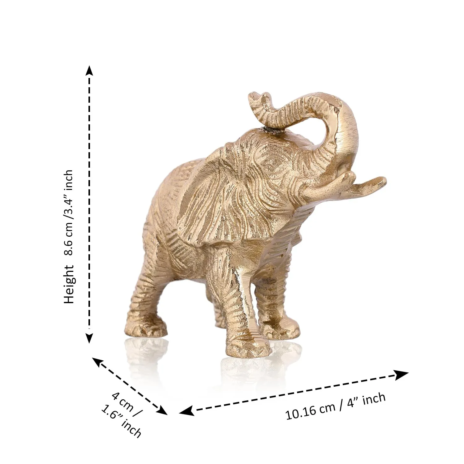 CraftVatika Aluminium Elephant with Golden Finish Statue Showpiece, Metal Elephant Statue Figurine for Vastu Good Luck Pooja Room Home Decor (3.4 Inch Height)