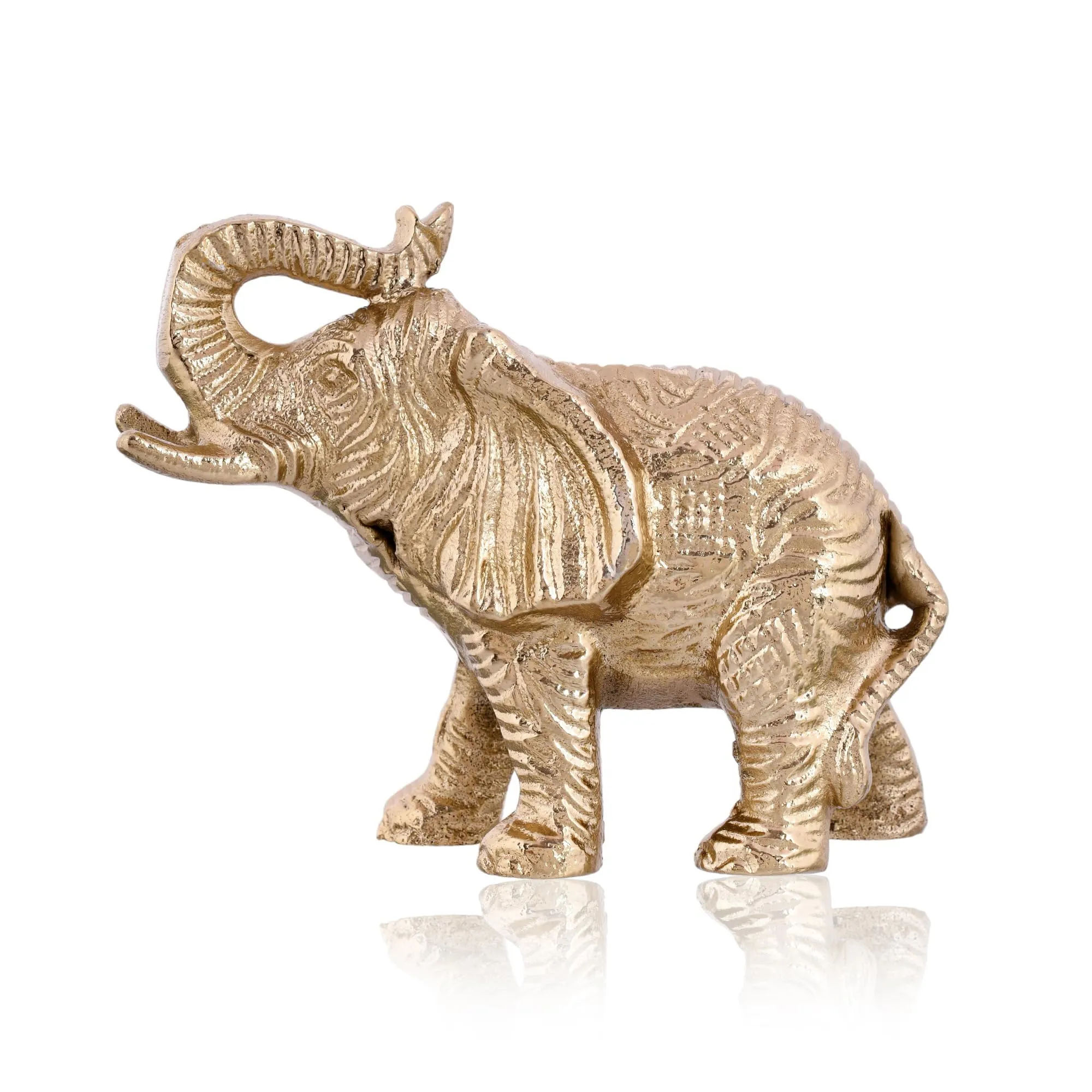 CraftVatika Aluminium Elephant with Golden Finish Statue Showpiece, Metal Elephant Statue Figurine for Vastu Good Luck Pooja Room Home Decor (3.4 Inch Height)