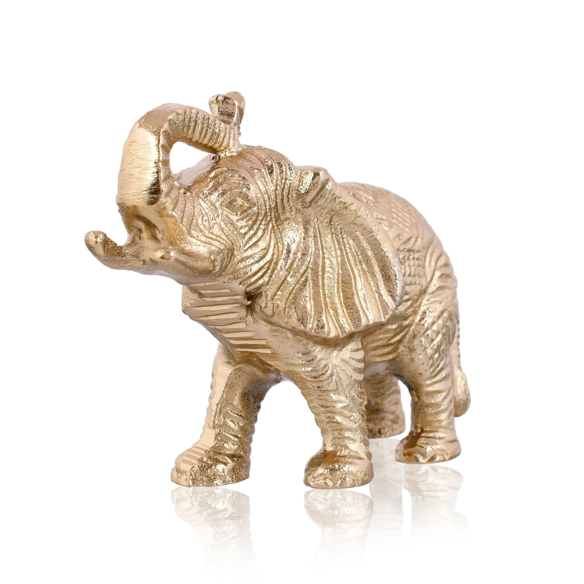 CraftVatika Aluminium Elephant with Golden Finish Statue Showpiece, Metal Elephant Statue Figurine for Vastu Good Luck Pooja Room Home Decor (3.4 Inch Height)