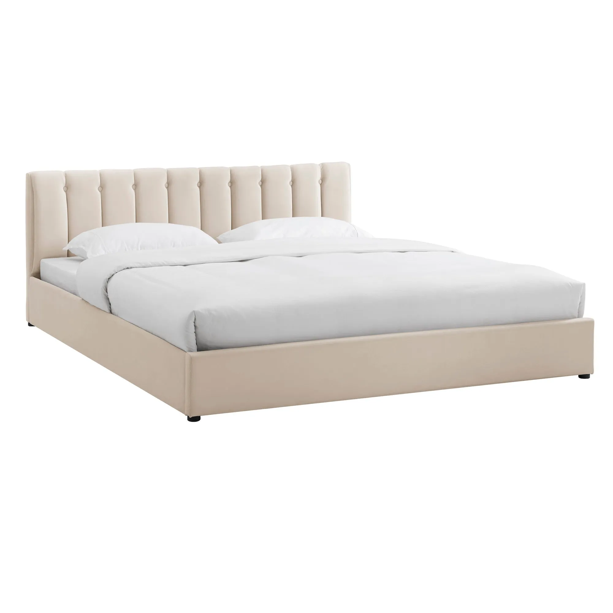 Cream Velvet Plush Ottoman Storage Bed Frame - Double or Super King