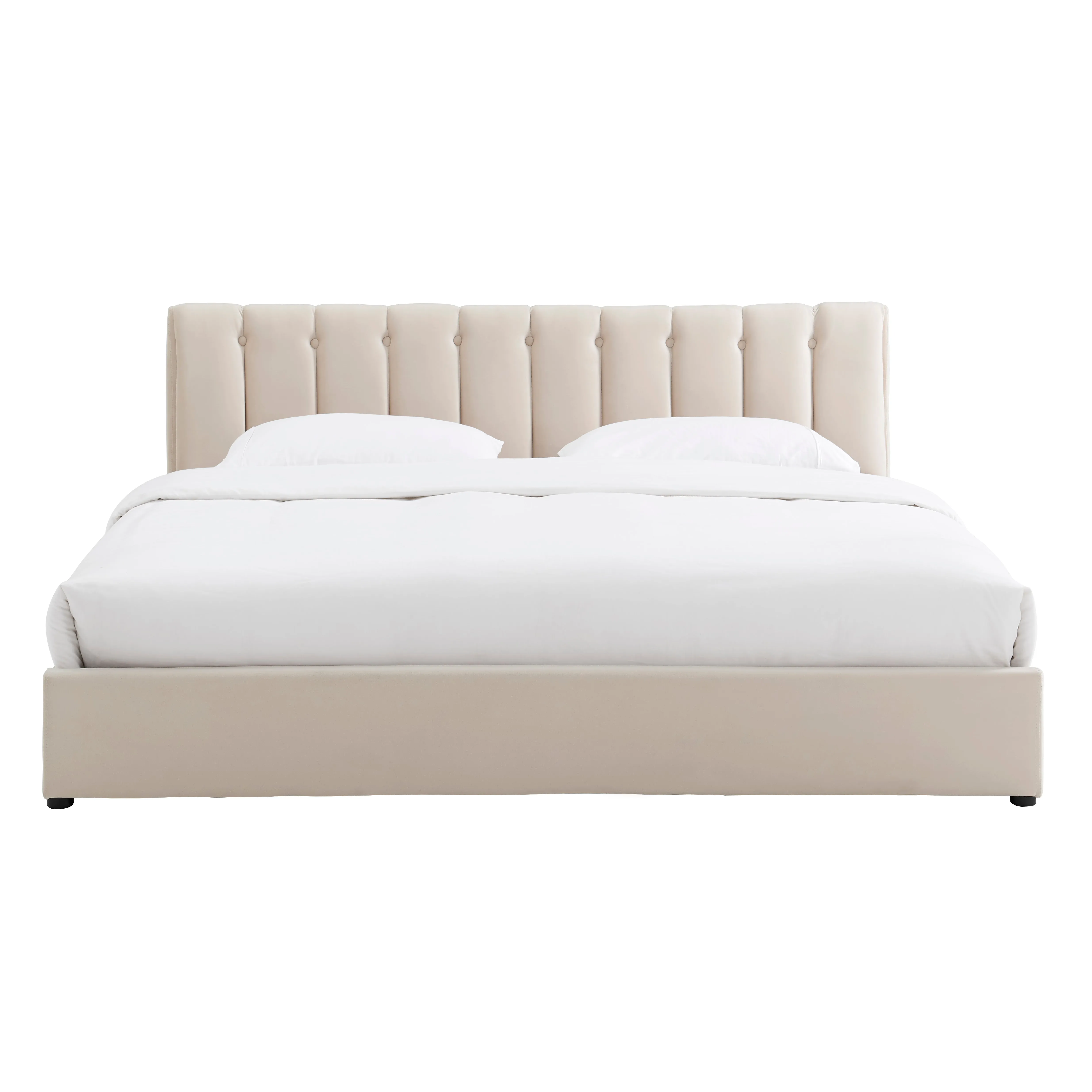 Cream Velvet Plush Ottoman Storage Bed Frame - Double or Super King