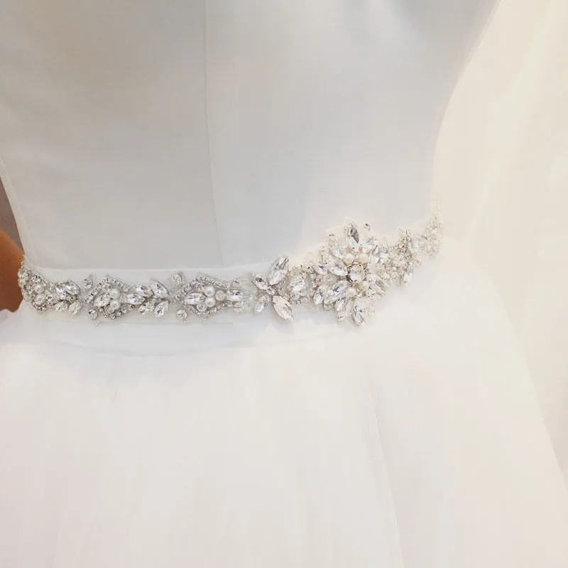 Crystal Pearl Bridal Wedding Belt Satin Ribbon Sash Waist Sash