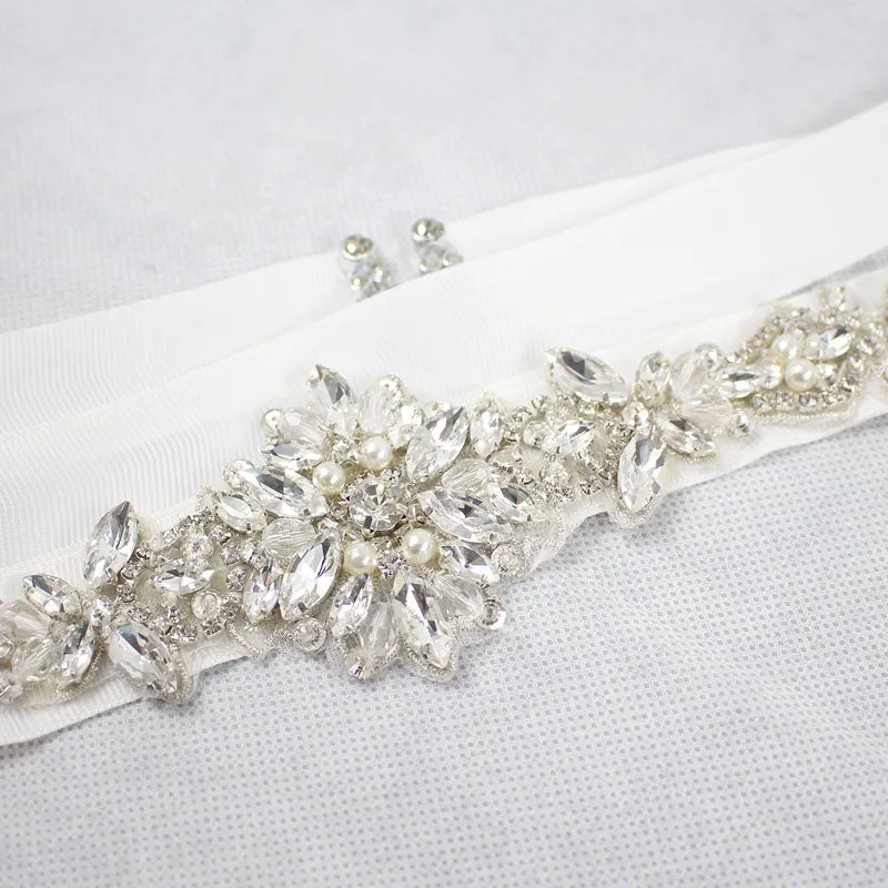 Crystal Pearl Bridal Wedding Belt Satin Ribbon Sash Waist Sash