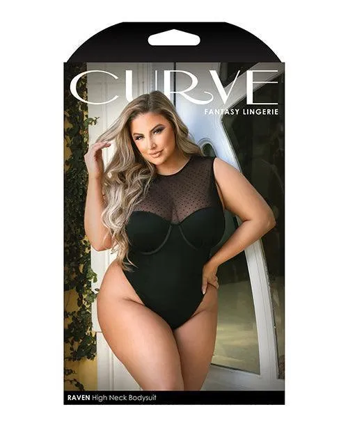 Curve Raven High Neck Bodysuit W/snap Crotch Black