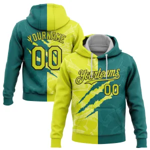 Custom Stitched Graffiti Pattern Neon Yellow Teal-Black 3D Scratch Sports Pullover Sweatshirt Hoodie