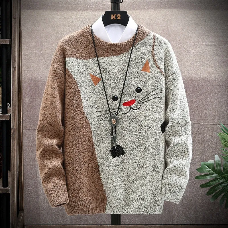 Cute Cat Embroidery Knitwear Sweater