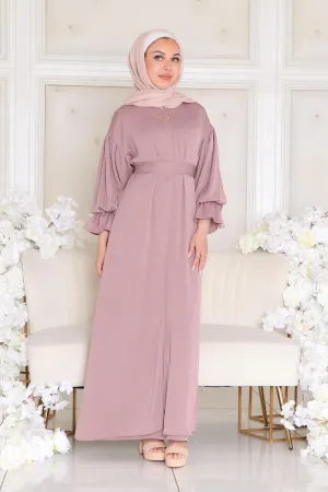 Darya Textured Balloon Sleeve Abaya- Dusty Rose Pink