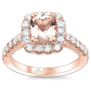 Diamond Accented Morganite Halo Engagement Ring