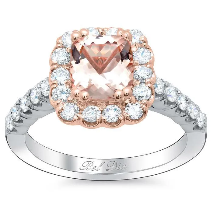 Diamond Accented Morganite Halo Engagement Ring