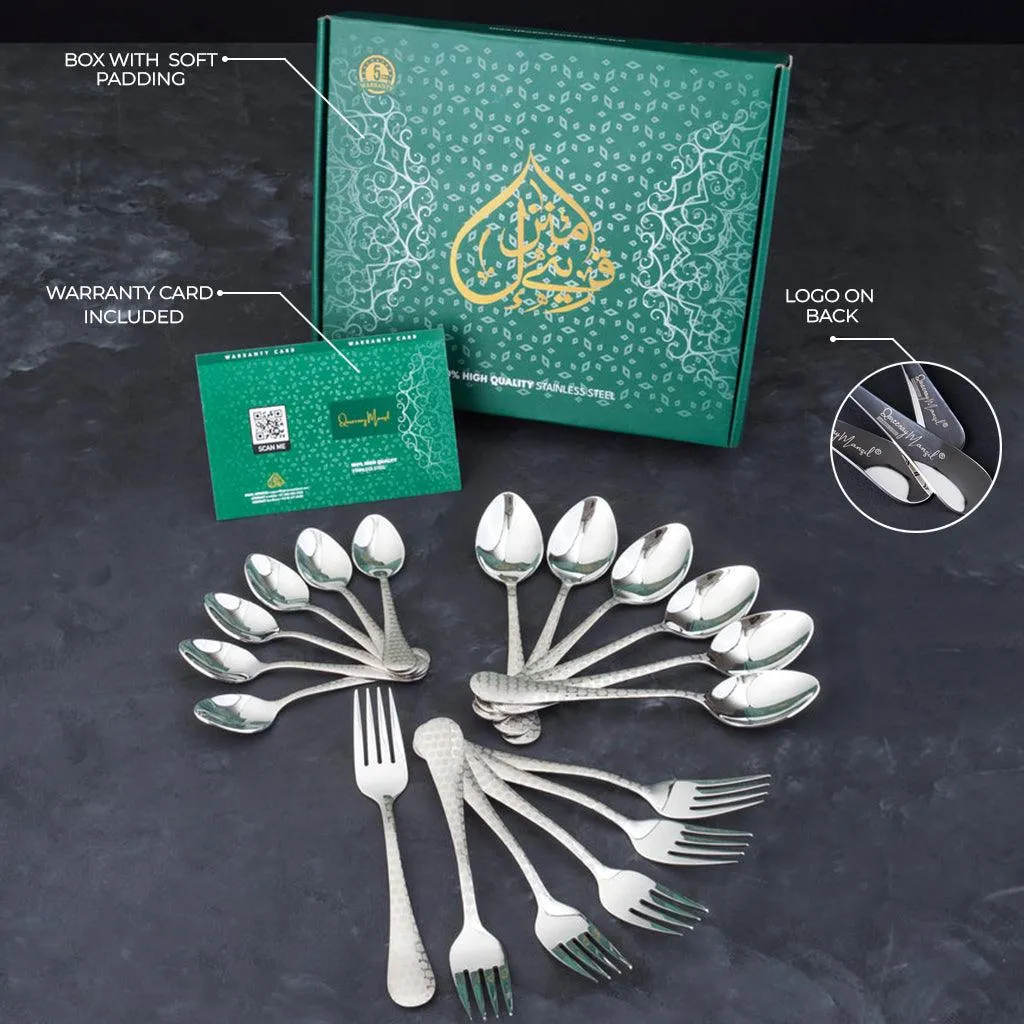 Diamond Cut Design 50 Gram Silver Cutlery Set Qareenay Manzil® branded