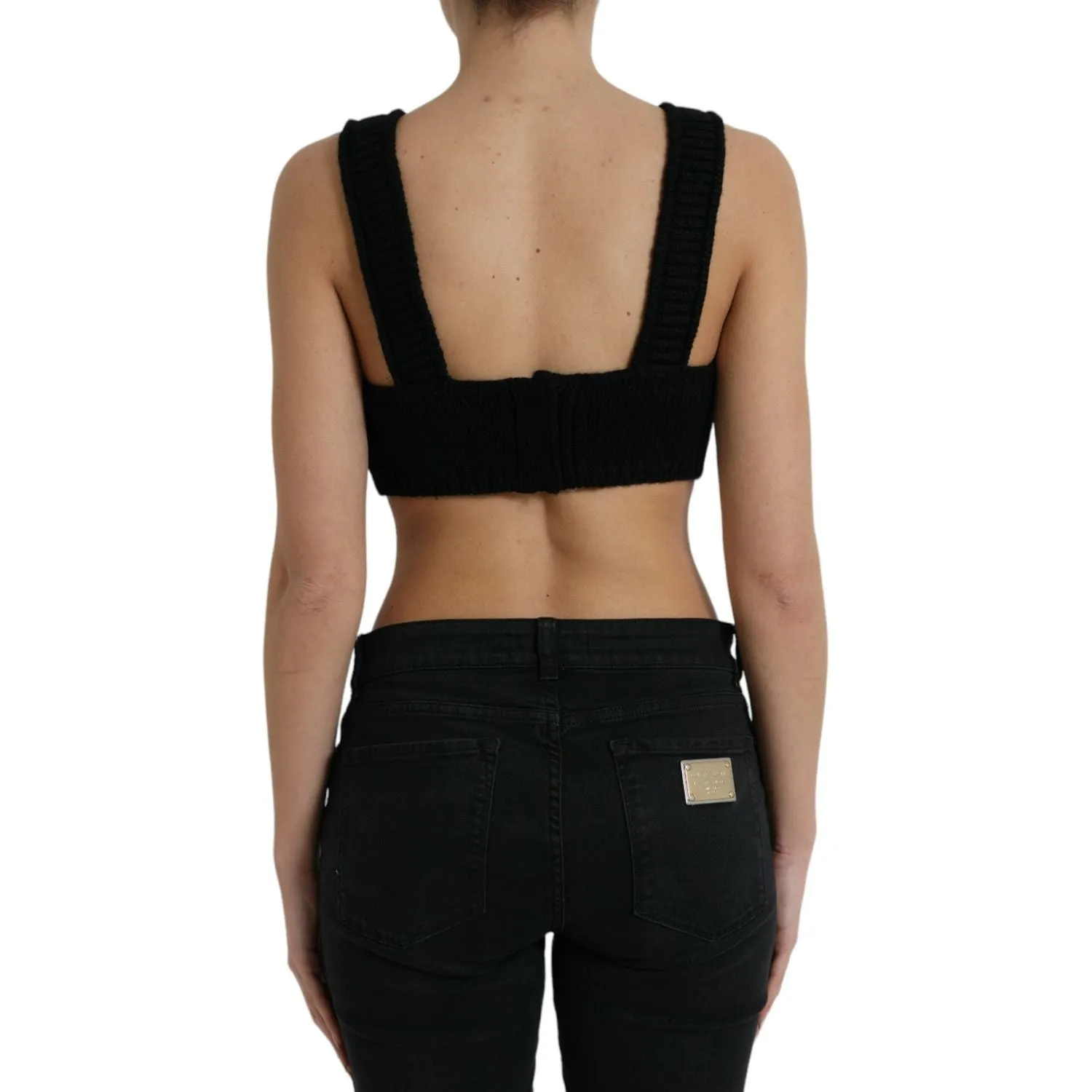 Dolce & Gabbana Elegant Black Cashmere Bustier Crop Top