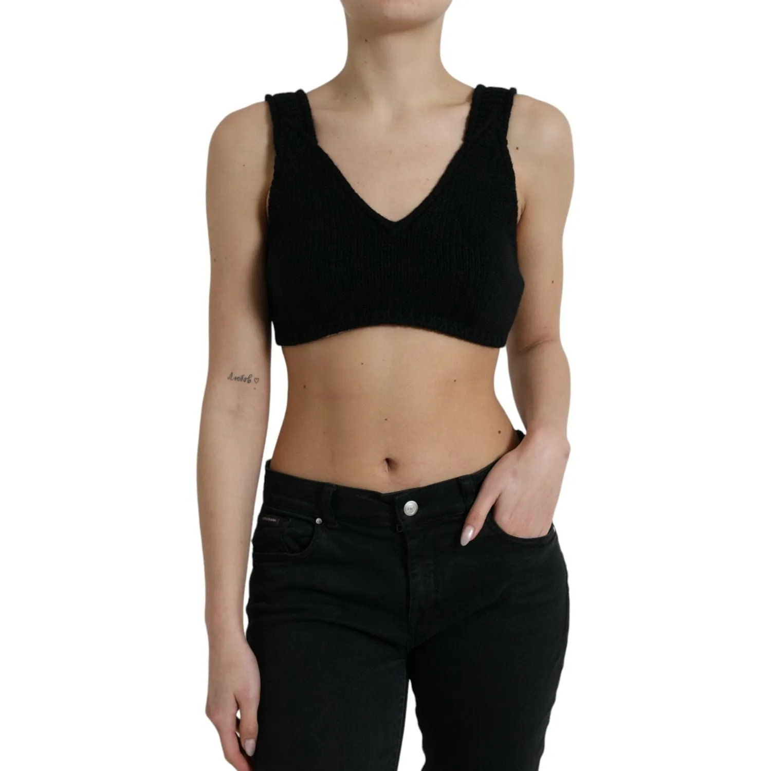 Dolce & Gabbana Elegant Black Cashmere Bustier Crop Top