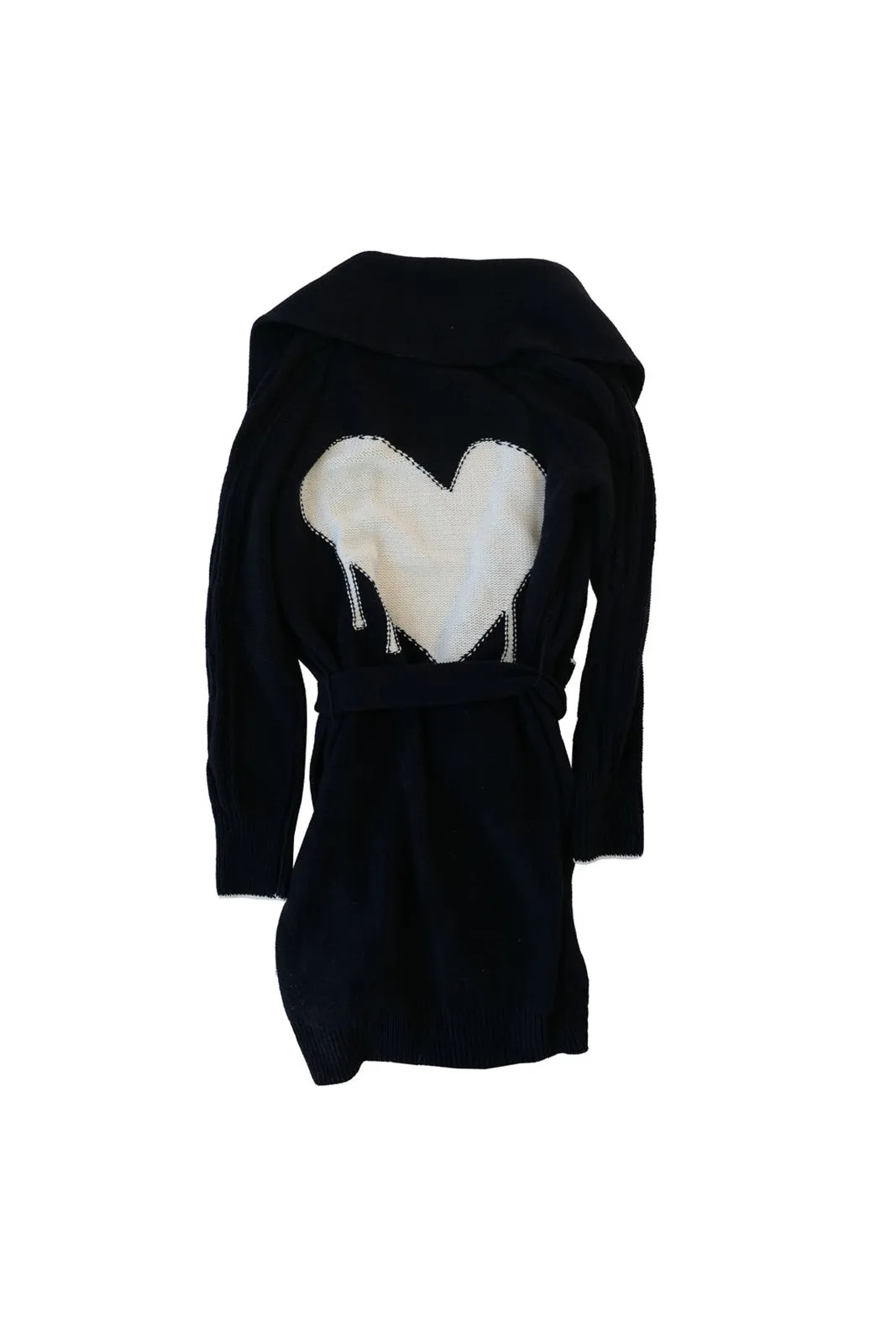 Drippy Heart Super Long Shawl Cardigan, Black