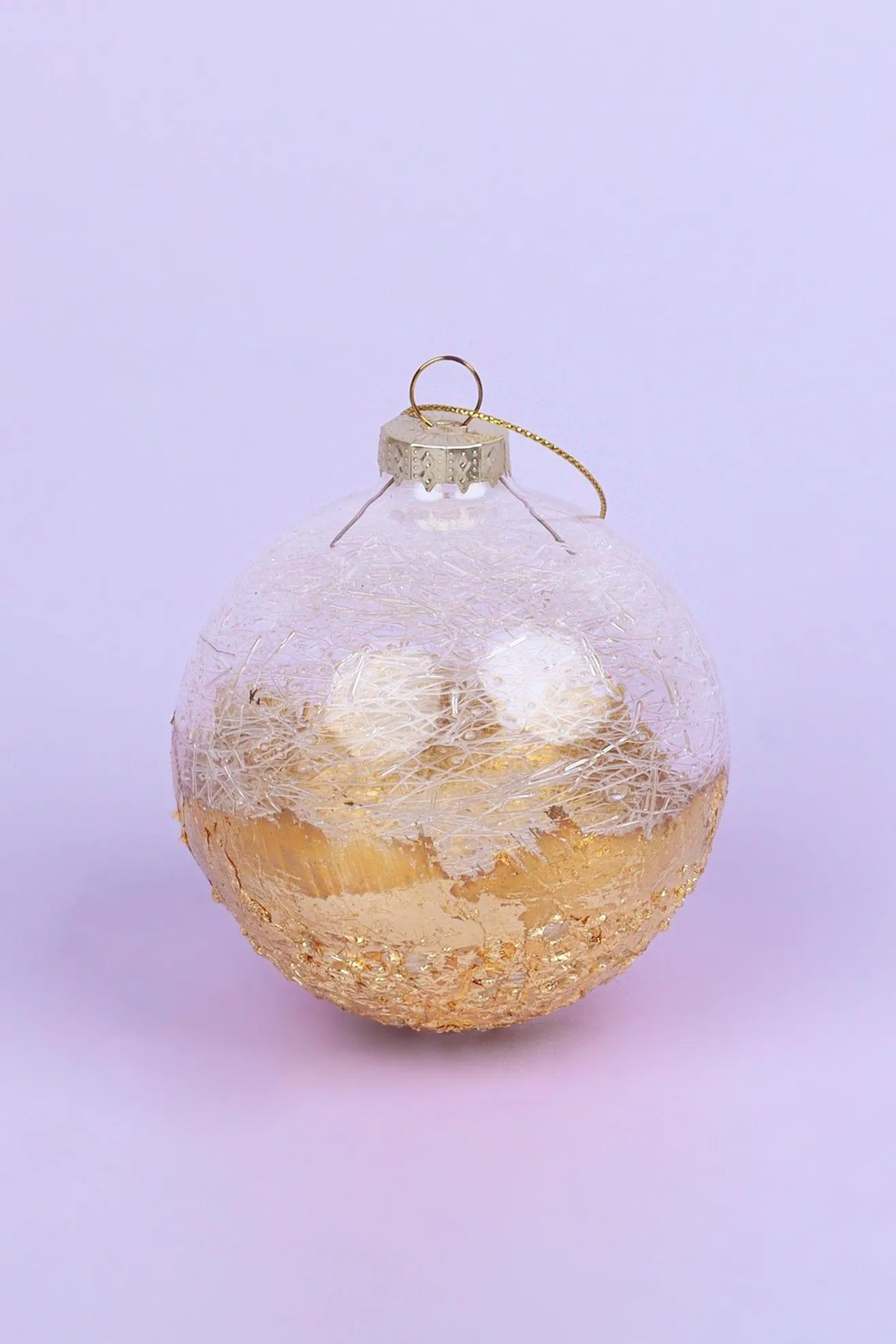 Elegant Gold Christmas Baubles - Clear Spun Glass and Sequin-Adorned Gold