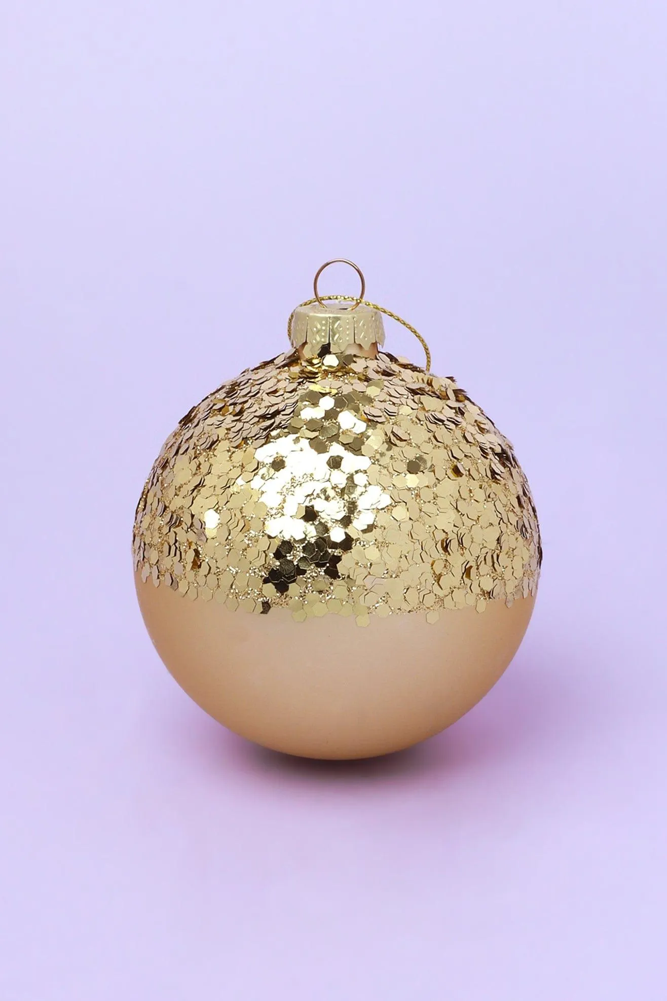 Elegant Gold Christmas Baubles - Clear Spun Glass and Sequin-Adorned Gold