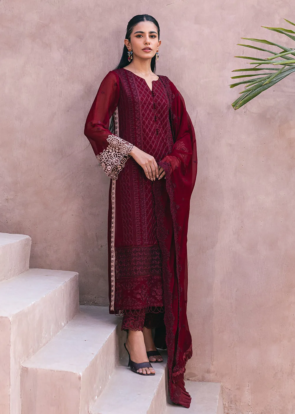 Embroidered Ensembles 3 Pcs by Azure | Fire Lily