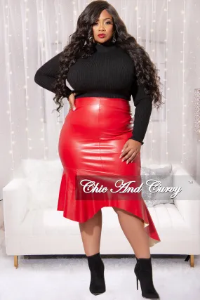 Final Sale Plus Size Liquid Asymmetric Skirt in Red