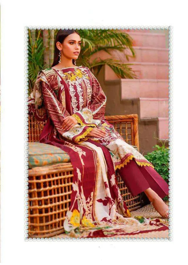 Firdous Pakistani Maroon Unstitched Cotton Suit Dress Material