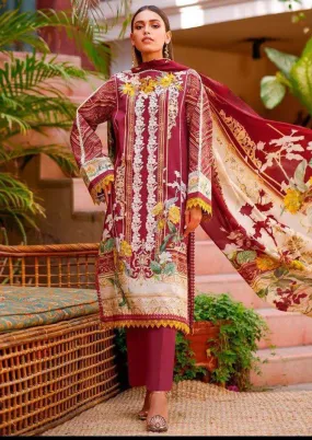 Firdous Pakistani Maroon Unstitched Cotton Suit Dress Material