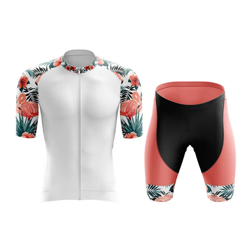 Flamingo Floral Sleeve Aero Cycling Kit (White)