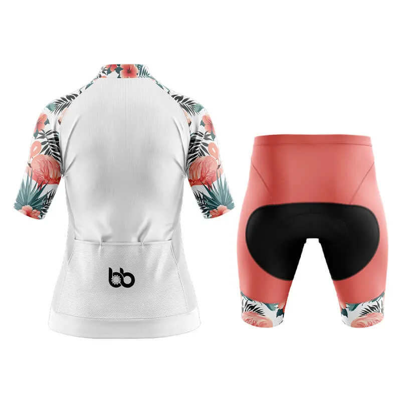 Flamingo Floral Sleeve Aero Cycling Kit (White)