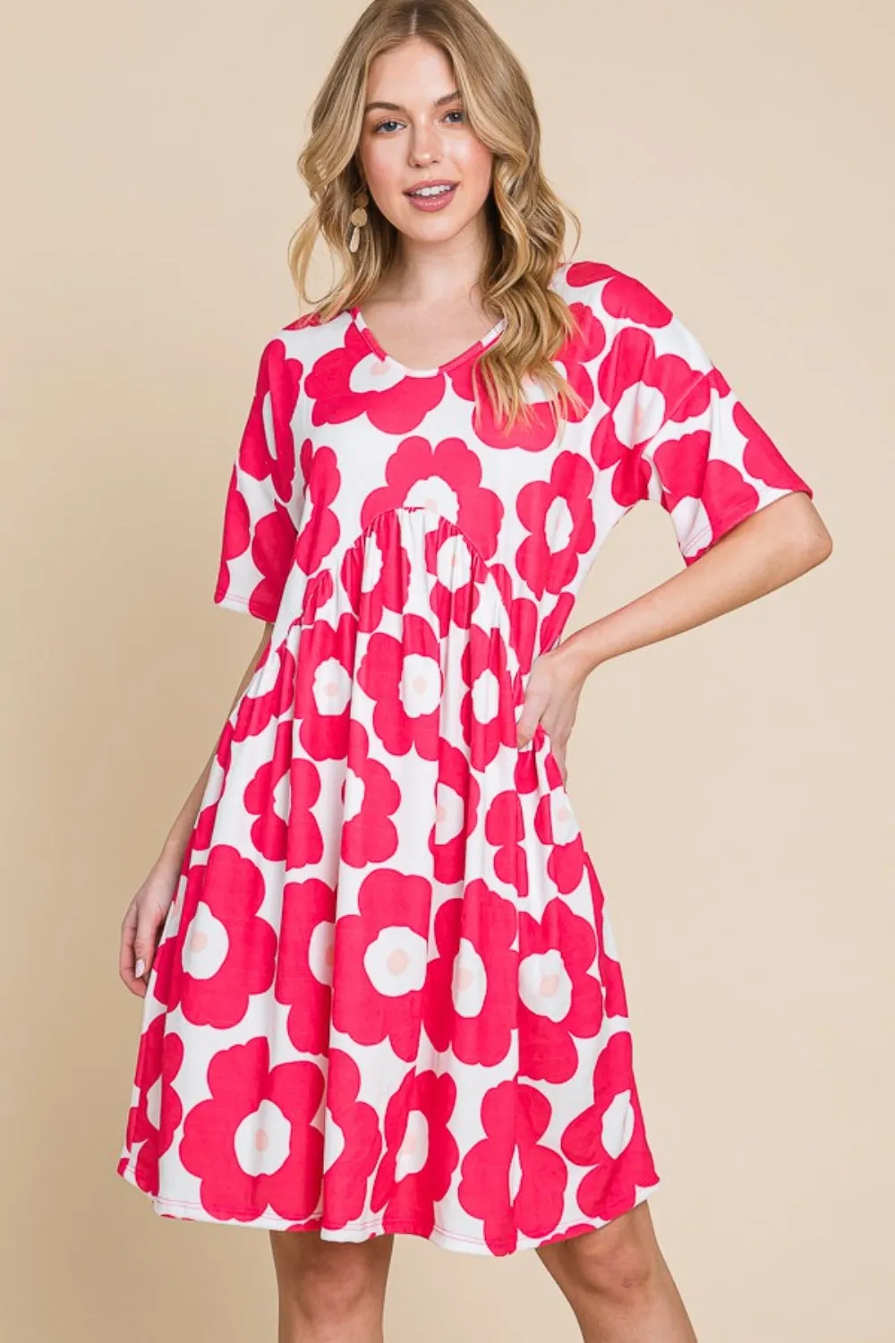 Flower Print Ruched Dress