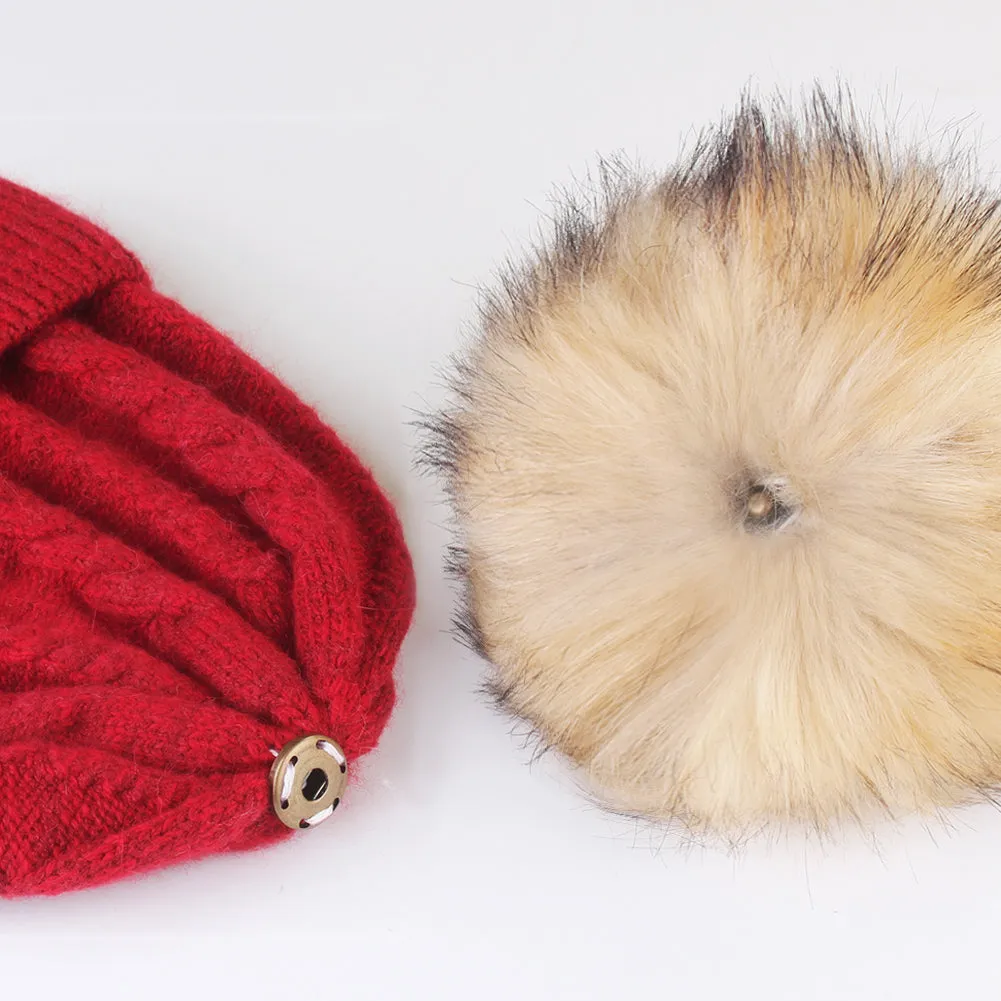 FURTALK Women Winter Faux Fur Pom Pom Hat Twist Drop Shipping AD001