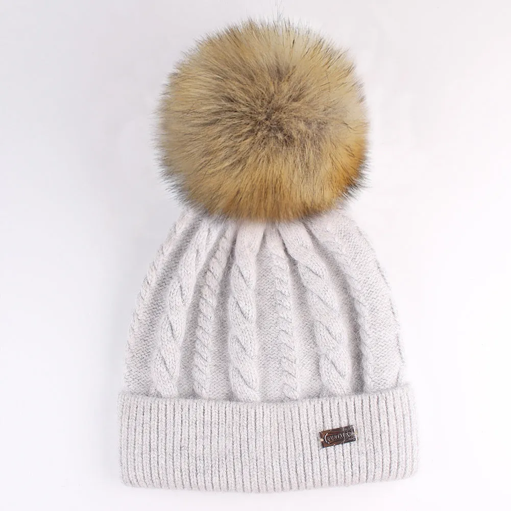 FURTALK Women Winter Faux Fur Pom Pom Hat Twist Drop Shipping AD001