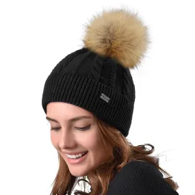 FURTALK Women Winter Faux Fur Pom Pom Hat Twist Drop Shipping AD001