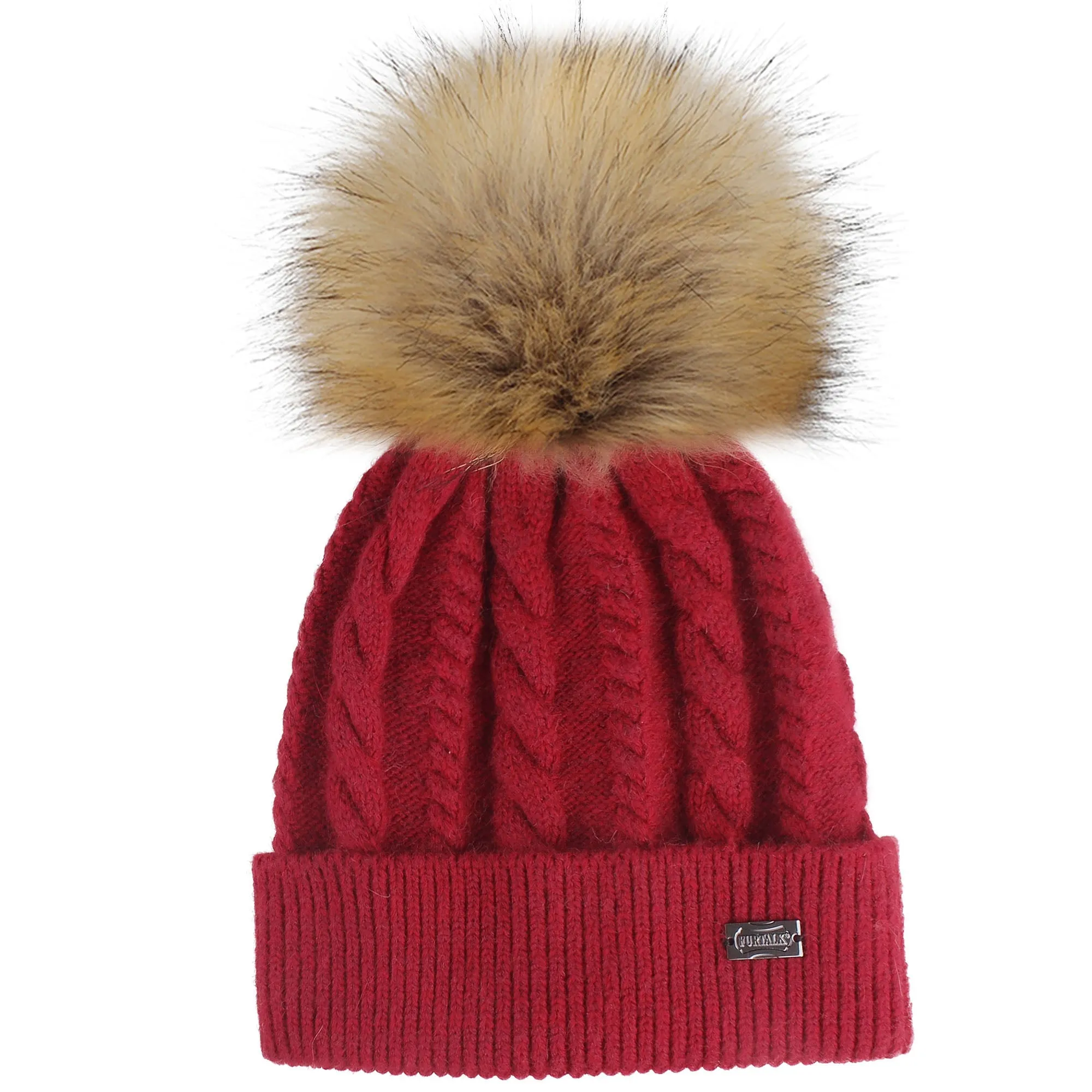 FURTALK Women Winter Faux Fur Pom Pom Hat Twist Drop Shipping AD001