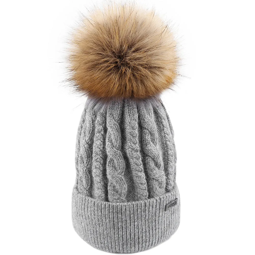 FURTALK Women Winter Faux Fur Pom Pom Hat Twist Drop Shipping AD001