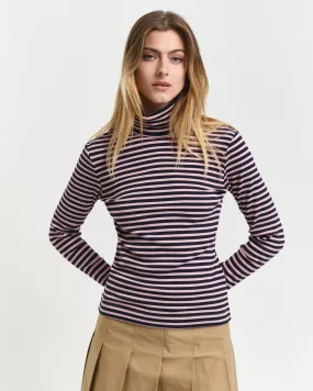 Gant Women Blue Striped Turtle Neck Full Sleeves Top